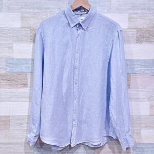 Brax Airwashed Linen Button Down Shirt Light Blue Long Sleeve Casual Mens Large